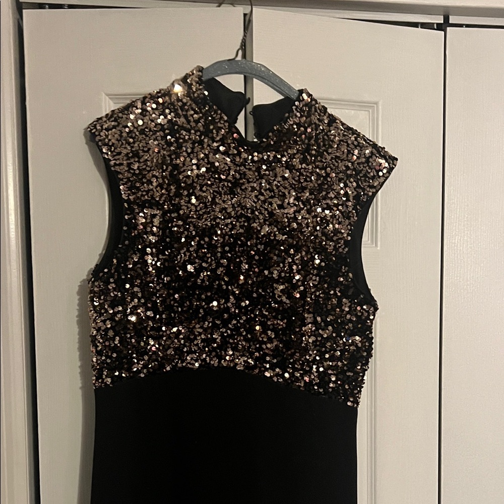 Vince Camuto Black and Gold Sequin Dress